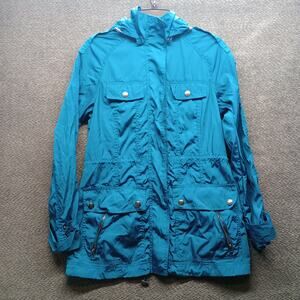 A.n.a Women Hooded Lightweight Packable Teal Rain Jacket